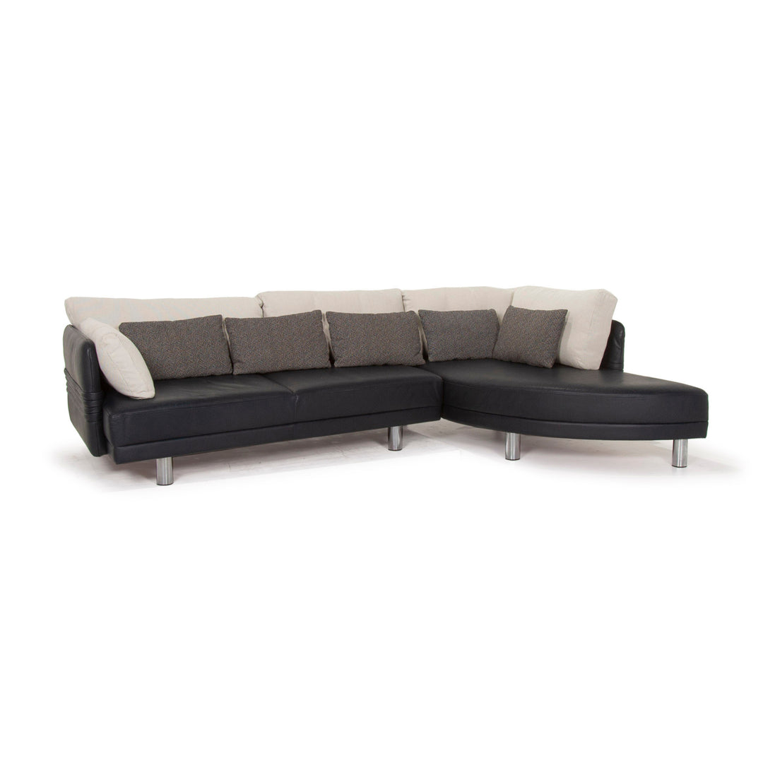 Brühl & Sippold Leder Sofa Dunkelblau Ecksofa Stoff Weiß #15233