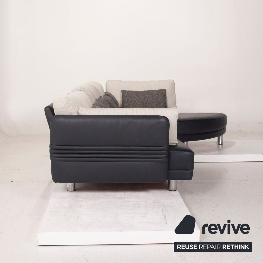 Brühl & Sippold Leder Sofa Dunkelblau Ecksofa Stoff Weiß #15233