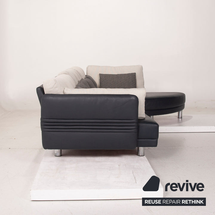 Brühl & Sippold Leder Sofa Dunkelblau Ecksofa Stoff Weiß #15233