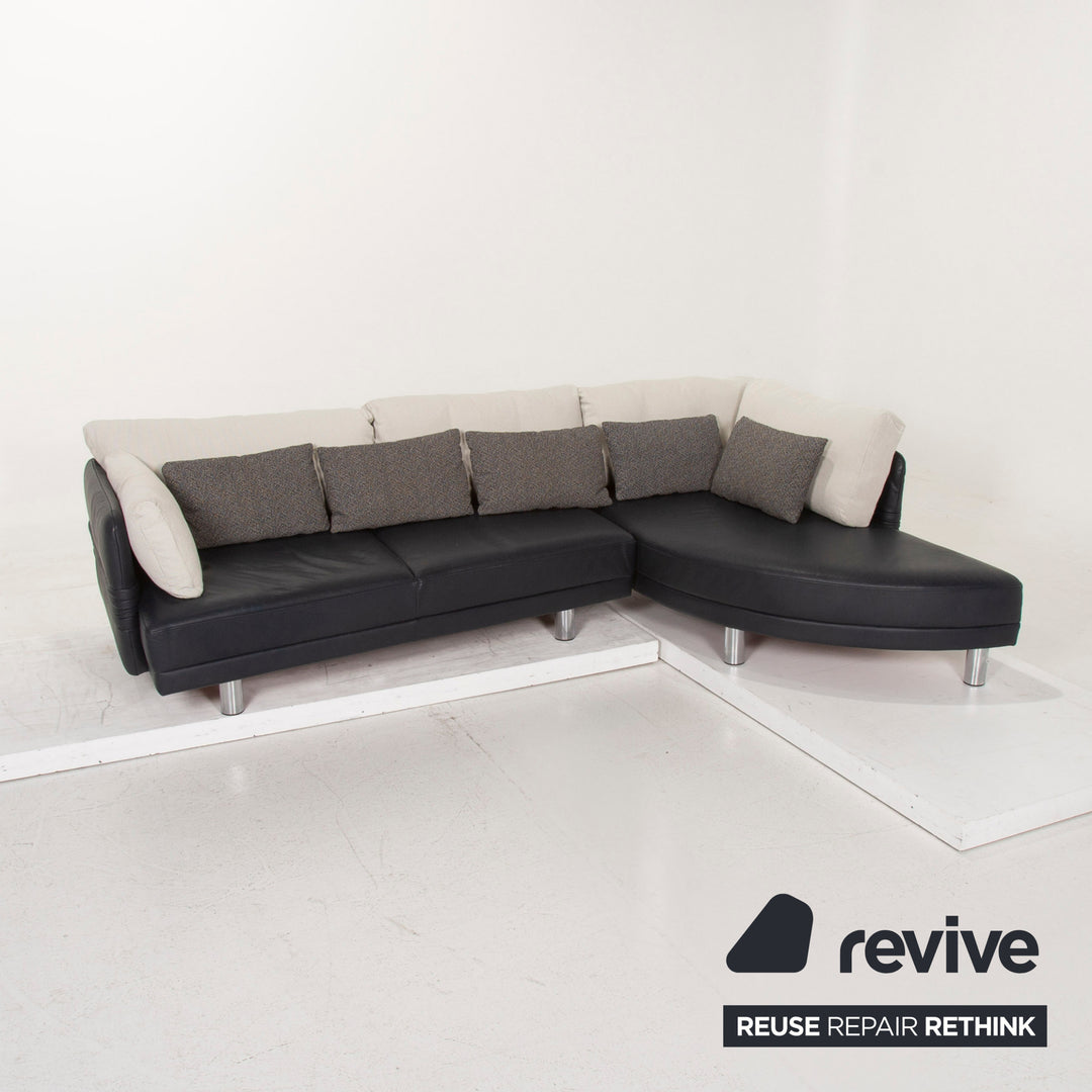 Brühl & Sippold Leder Sofa Dunkelblau Ecksofa Stoff Weiß #15233