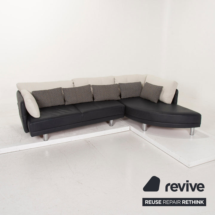 Brühl & Sippold Leder Sofa Dunkelblau Ecksofa Stoff Weiß #15233