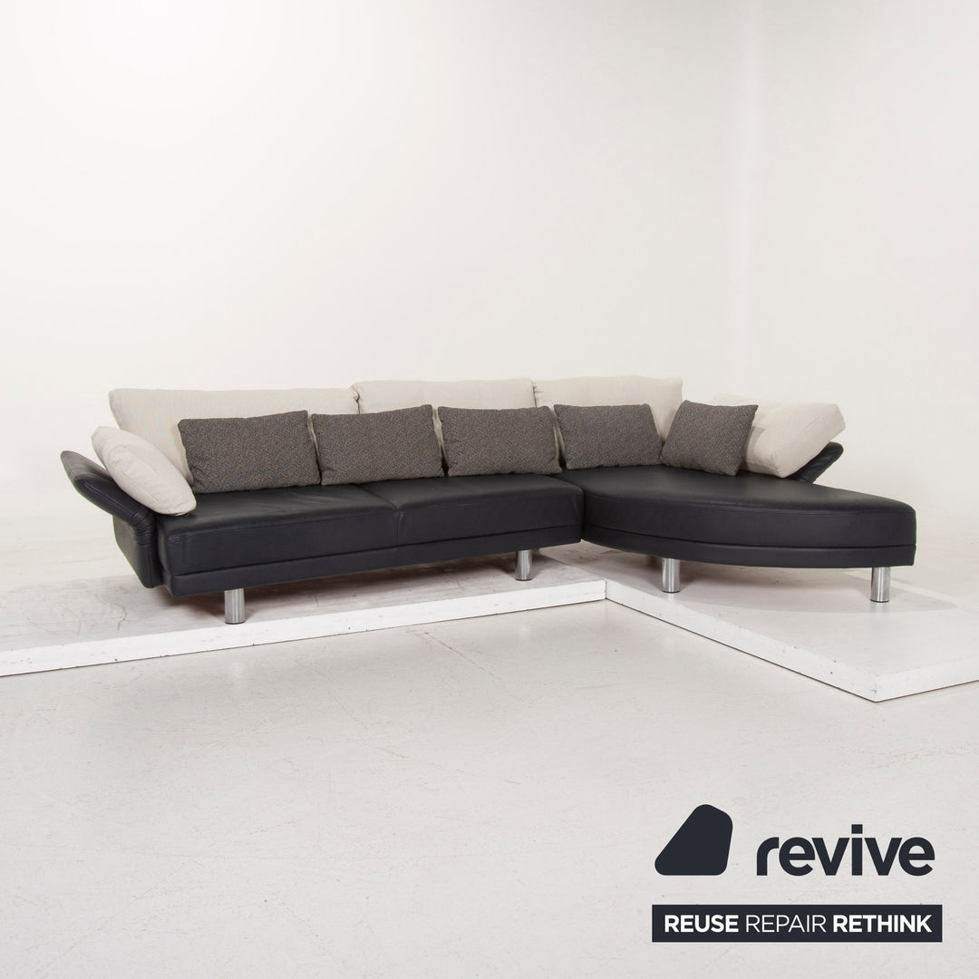 Brühl & Sippold Leder Sofa Dunkelblau Ecksofa Stoff Weiß #15233