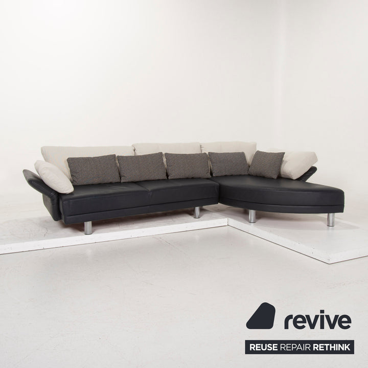 Brühl & Sippold Leder Sofa Dunkelblau Ecksofa Stoff Weiß #15233