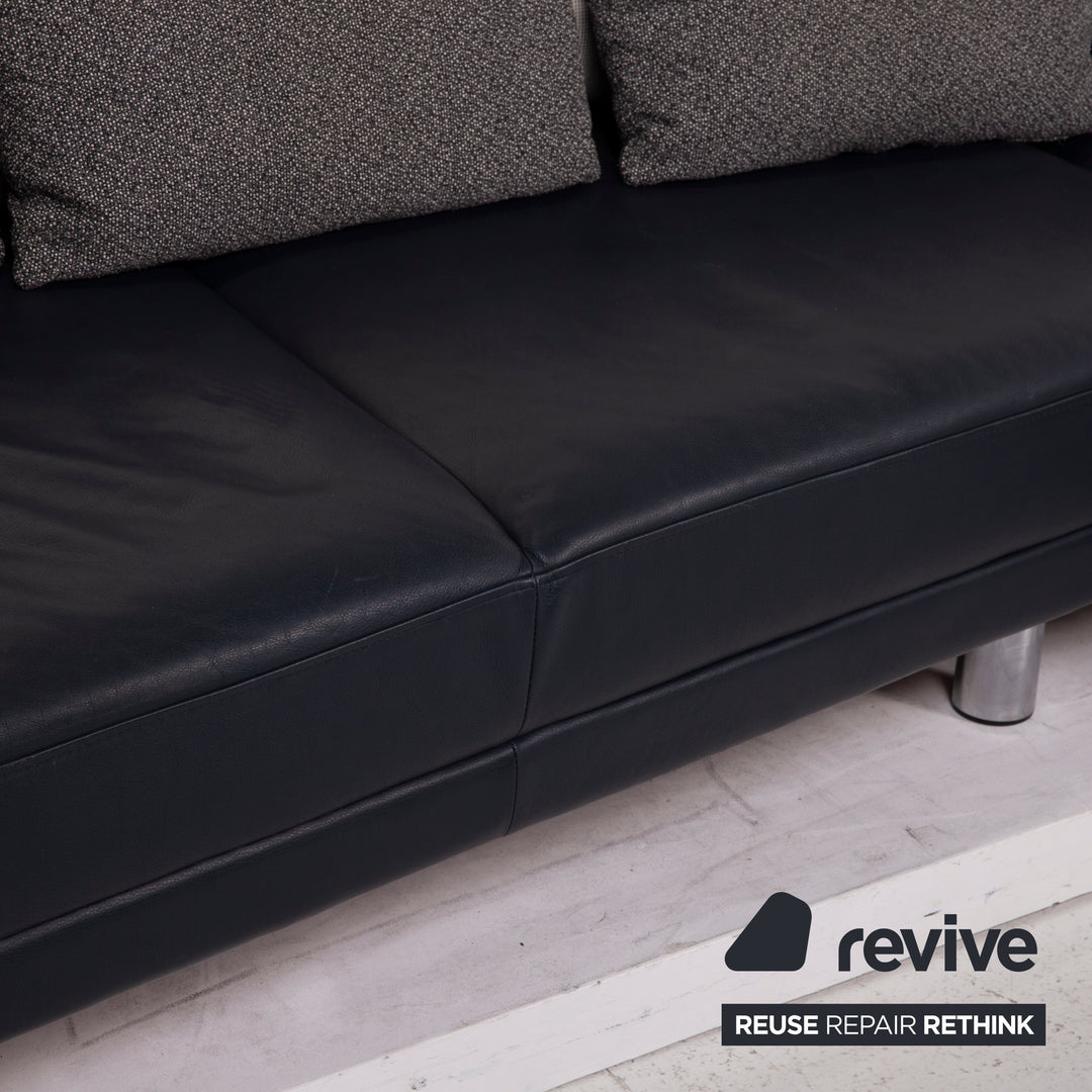 Brühl & Sippold Leder Sofa Dunkelblau Ecksofa Stoff Weiß #15233