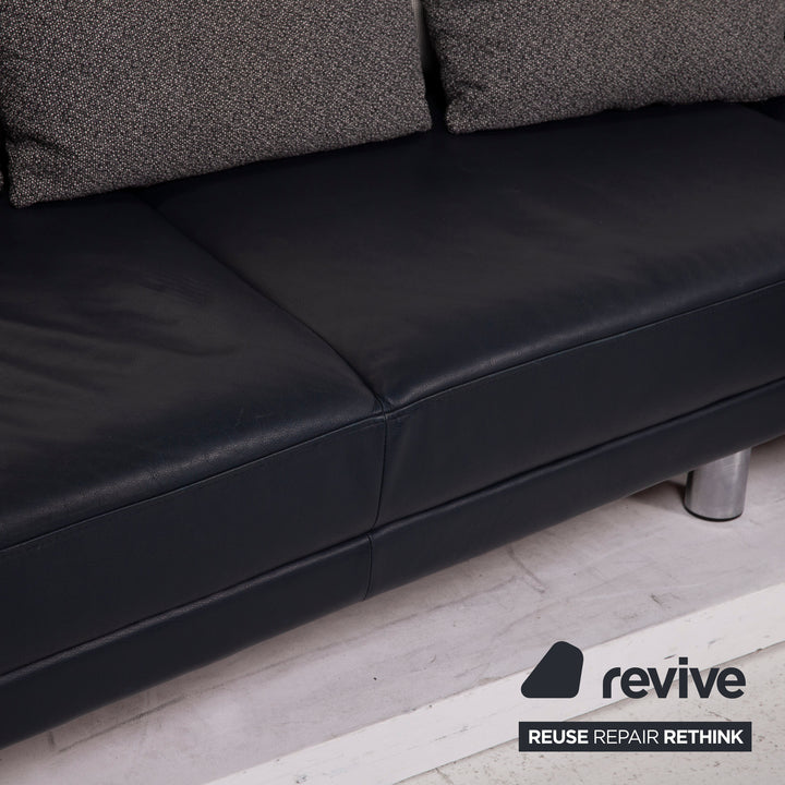 Brühl & Sippold Leder Sofa Dunkelblau Ecksofa Stoff Weiß #15233