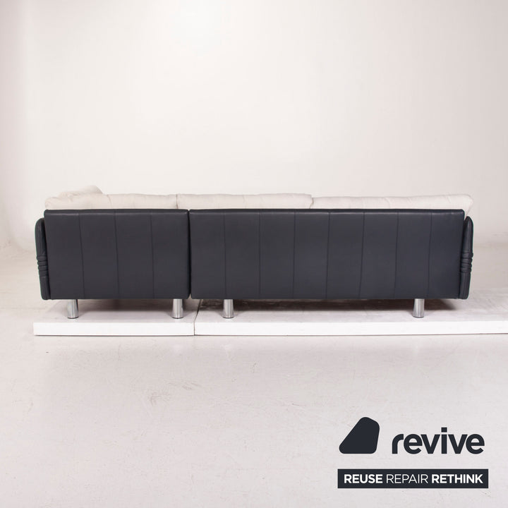 Brühl & Sippold Leder Sofa Dunkelblau Ecksofa Stoff Weiß #15233