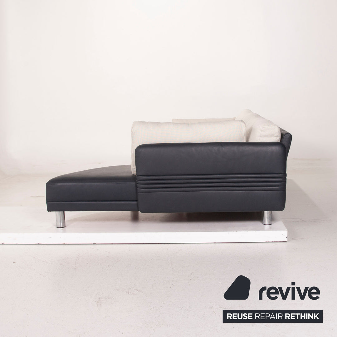 Brühl & Sippold Leder Sofa Dunkelblau Ecksofa Stoff Weiß #15233