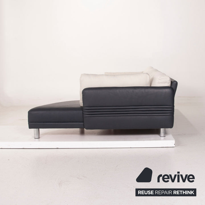 Brühl & Sippold Leder Sofa Dunkelblau Ecksofa Stoff Weiß #15233