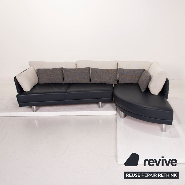 Brühl & Sippold Leder Sofa Dunkelblau Ecksofa Stoff Weiß #15233