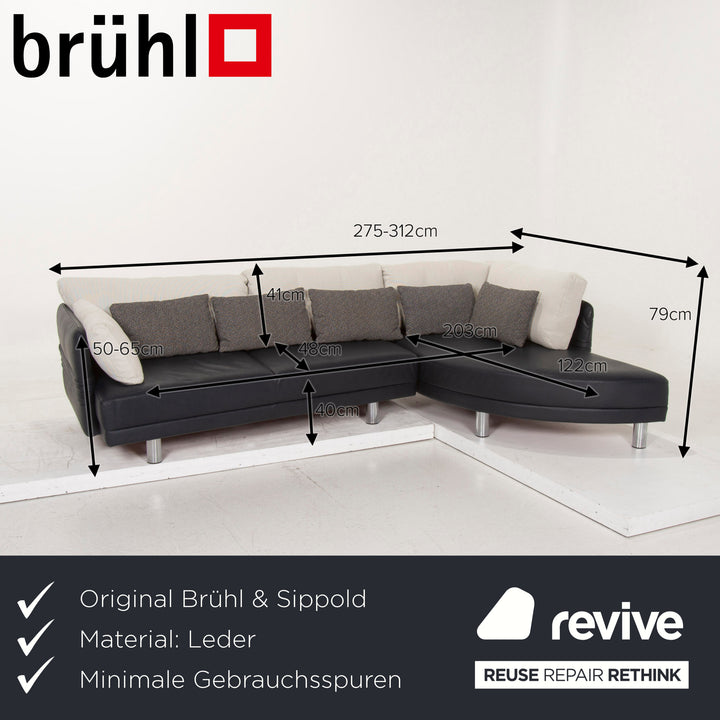 Brühl & Sippold Leder Sofa Dunkelblau Ecksofa Stoff Weiß #15233