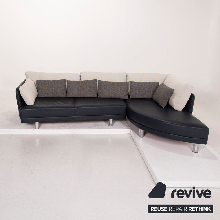 Brühl & Sippold Leder Sofa Dunkelblau Ecksofa Stoff Weiß #15233