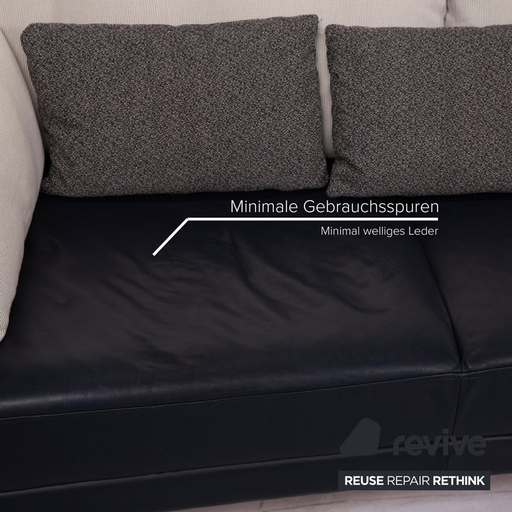Brühl & Sippold Leder Sofa Dunkelblau Ecksofa Stoff Weiß #15233