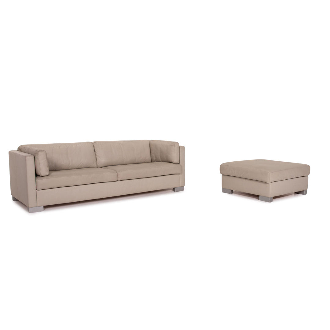 Brühl & Sippold leather sofa set gray gray beige 1x three-seater 1x stool #13979