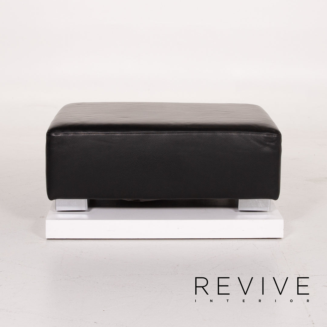 Brühl Leder Sofa Gartnitur Schwarz Ecksofa Hocker #14202