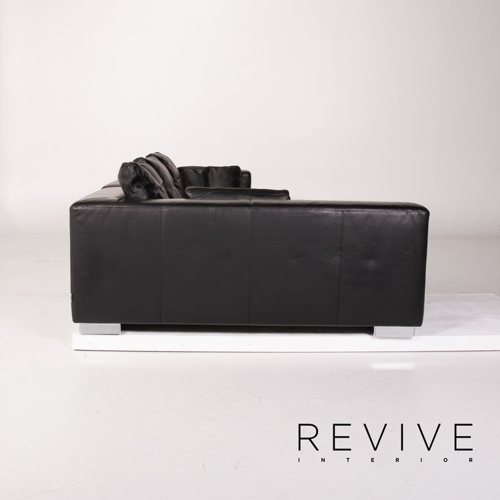 Brühl Leder Sofa Gartnitur Schwarz Ecksofa Hocker #14202