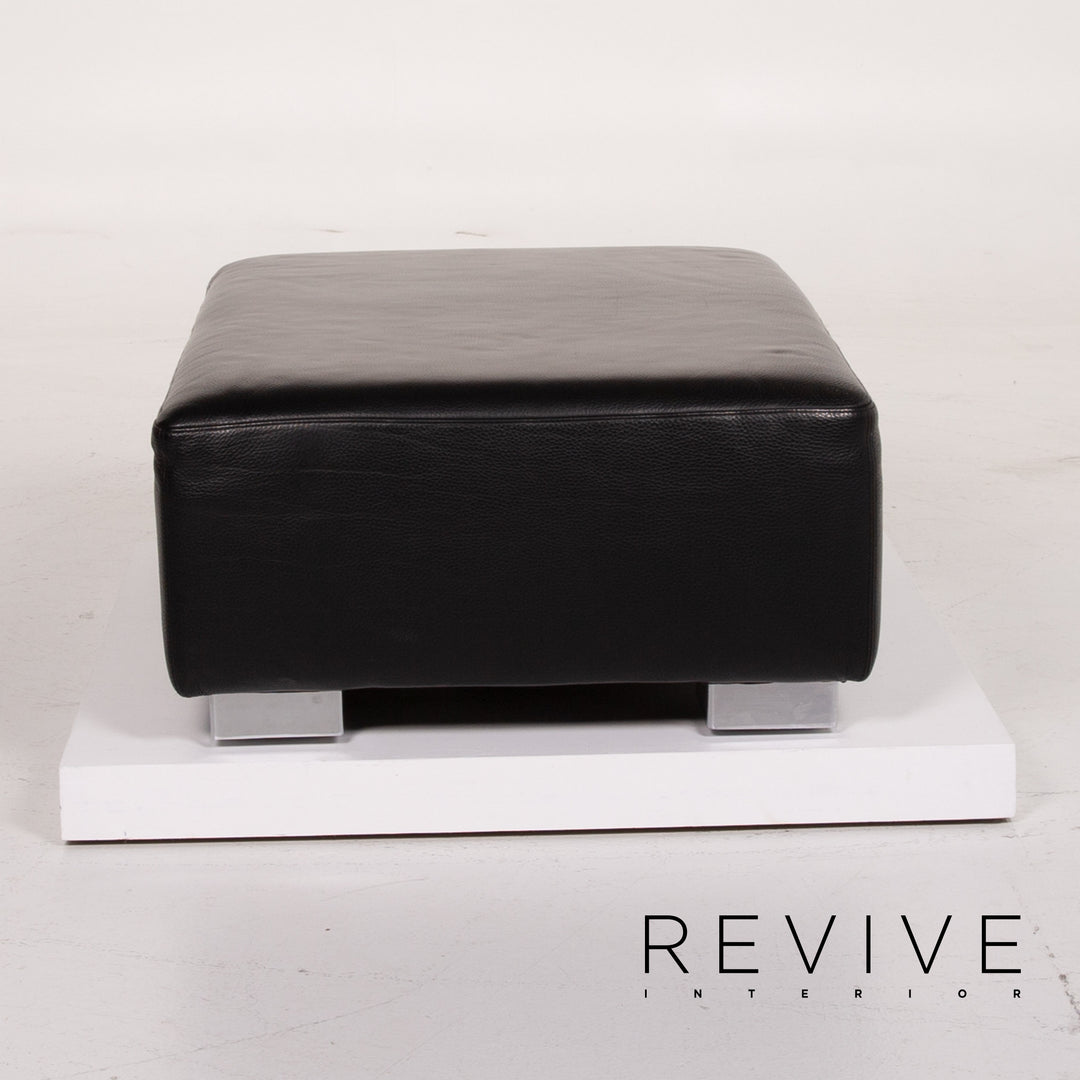 Brühl Leder Sofa Gartnitur Schwarz Ecksofa Hocker #14202