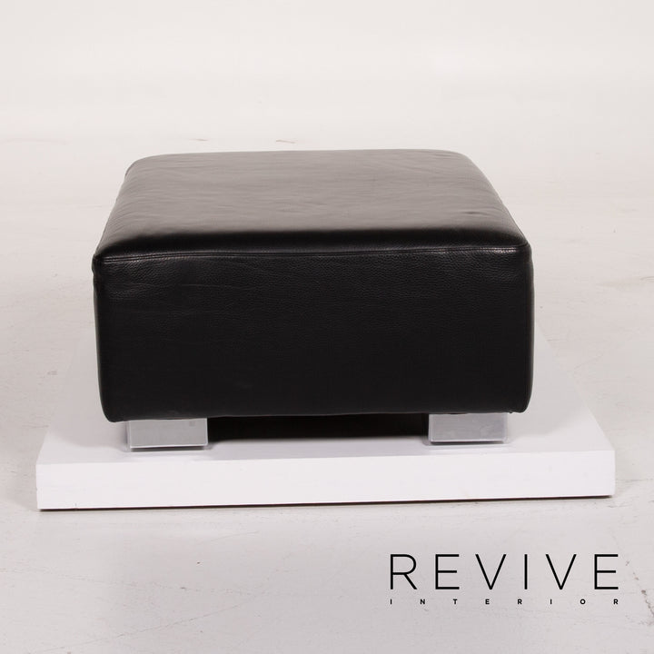 Brühl Leder Sofa Gartnitur Schwarz Ecksofa Hocker #14202