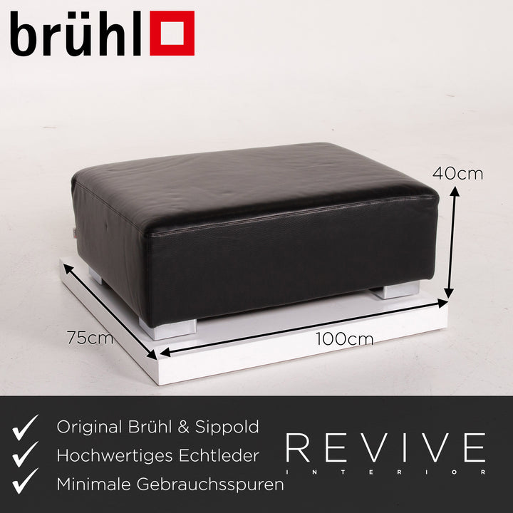 Brühl Leder Sofa Gartnitur Schwarz Ecksofa Hocker #14202