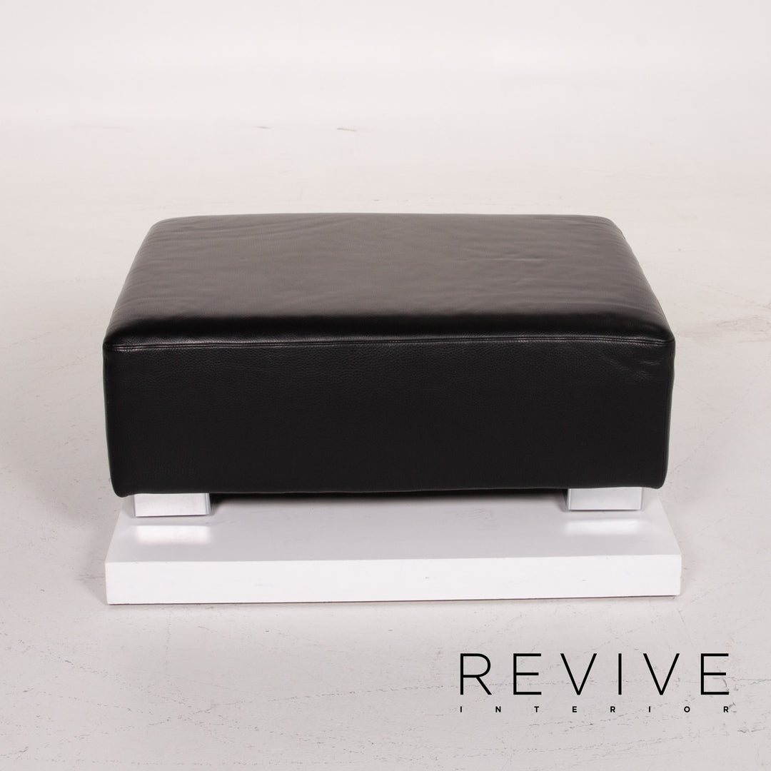 Brühl Leder Sofa Gartnitur Schwarz Ecksofa Hocker #14202