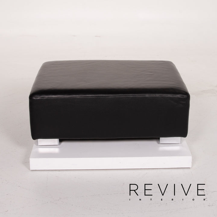 Brühl Leder Sofa Gartnitur Schwarz Ecksofa Hocker #14202