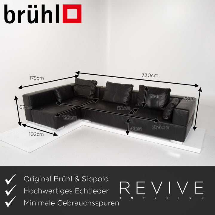Brühl Leder Sofa Gartnitur Schwarz Ecksofa Hocker #14202