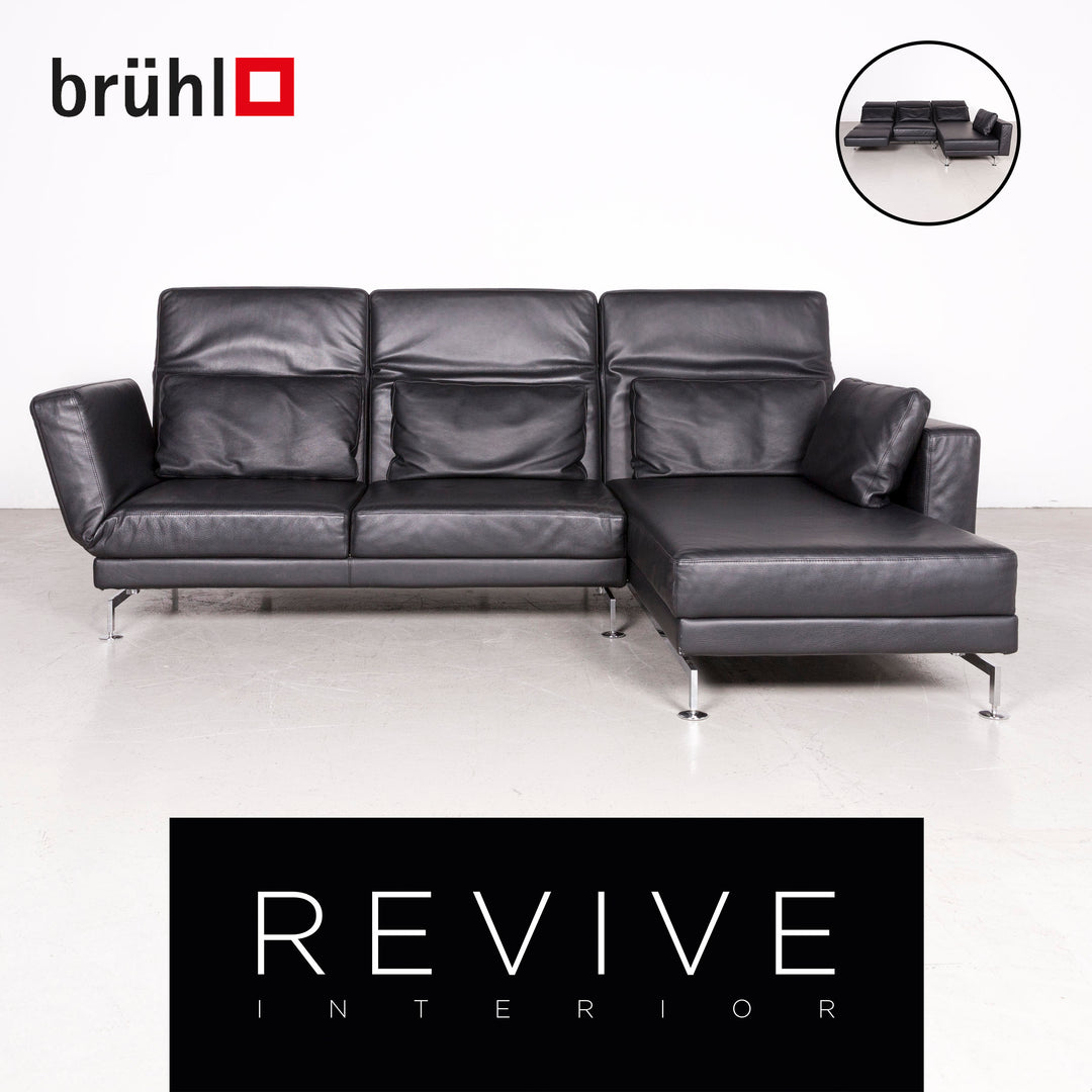 Brühl Moule Designer Leder Ecksofa Schwarz Echtleder Sofa Couch Funktion #7699