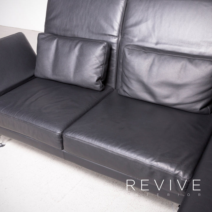 Brühl Moule Designer Leder Ecksofa Hocker Garnitur Schwarz Echtleder Sofa Couch Funktion #7802
