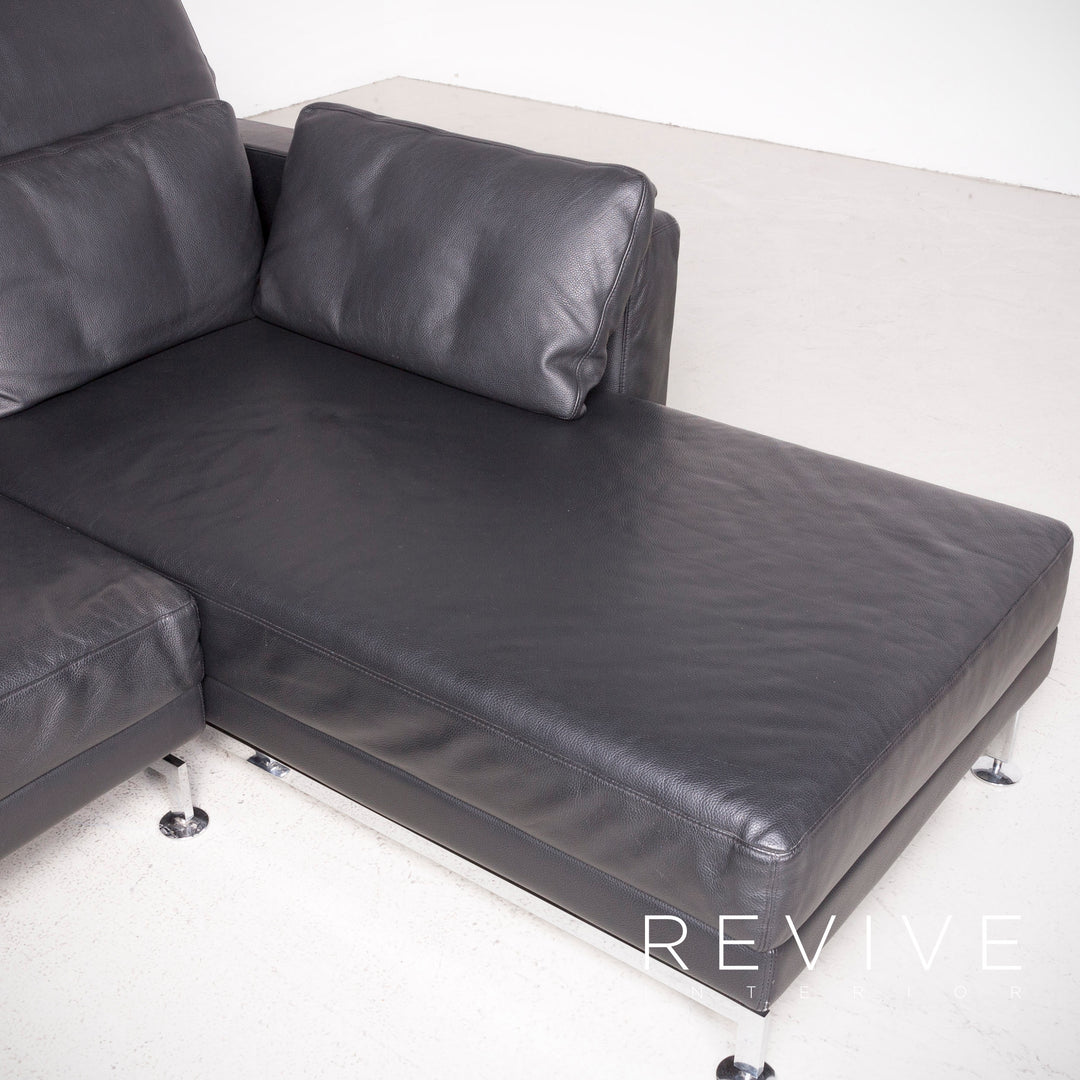 Brühl Moule Designer Leder Ecksofa Hocker Garnitur Schwarz Echtleder Sofa Couch Funktion #7802