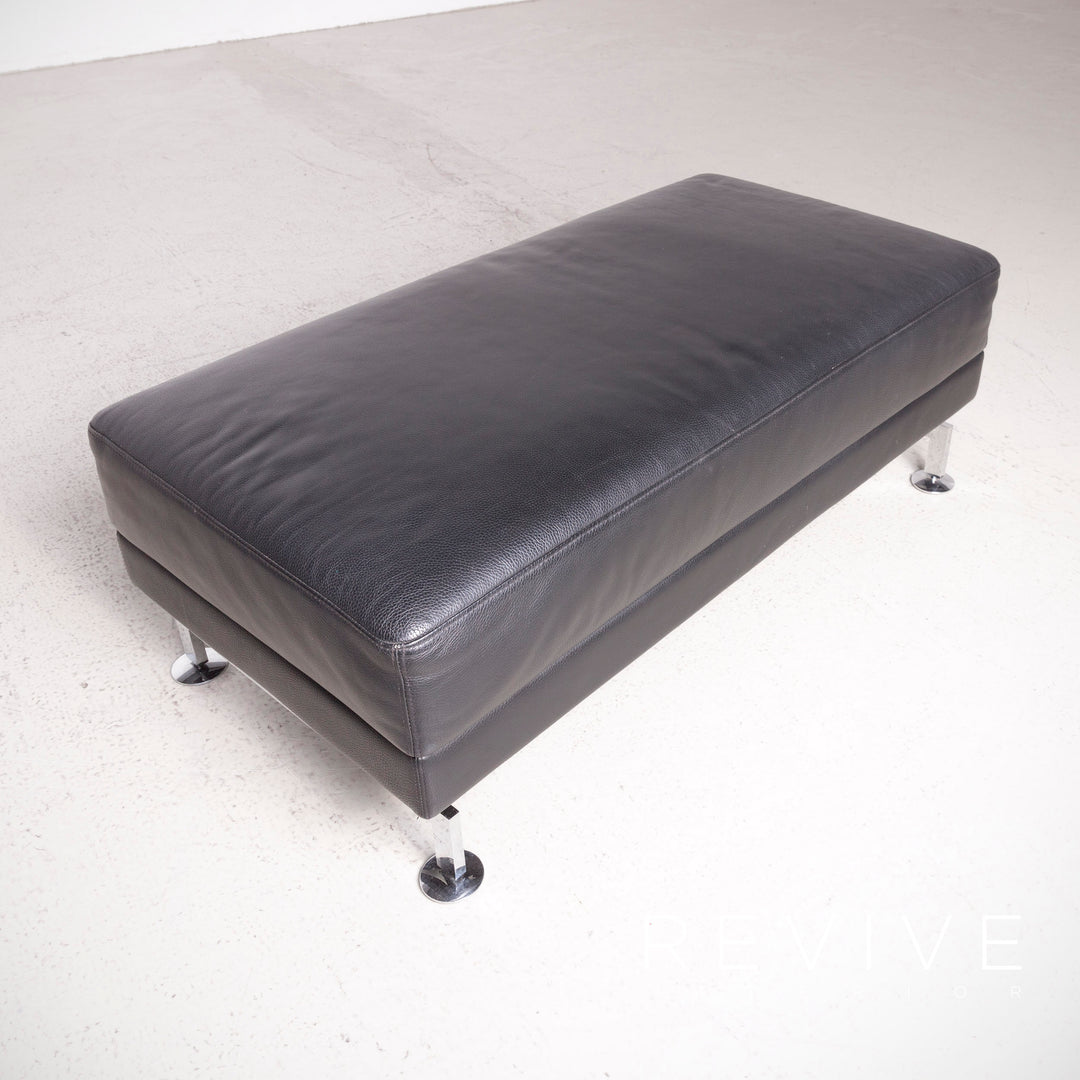 Brühl Moule Designer Leder Ecksofa Hocker Garnitur Schwarz Echtleder Sofa Couch Funktion #7802