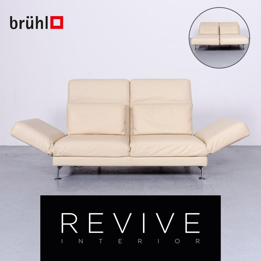 Brühl Moule Designer Leder Sofa Creme Echtleder Zweisitzer Couch Funktion #6590