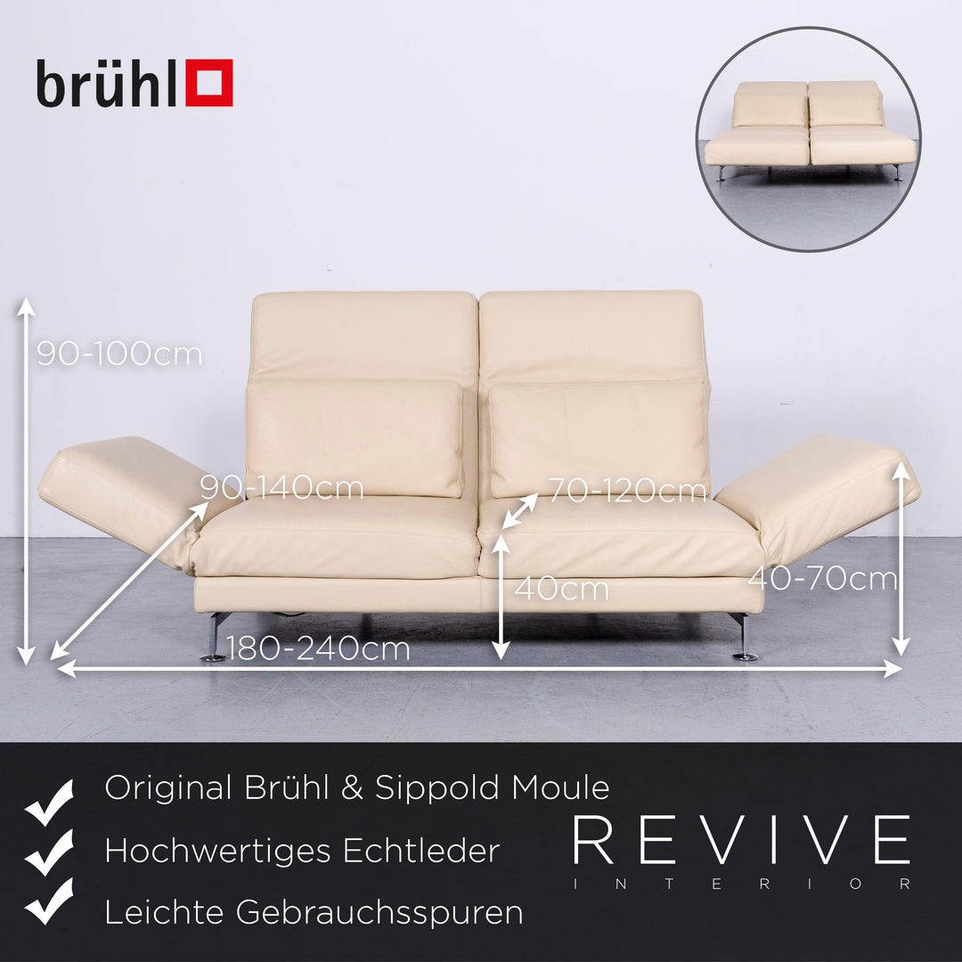 Brühl Moule Designer Leder Sofa Creme Echtleder Zweisitzer Couch Funktion #6590