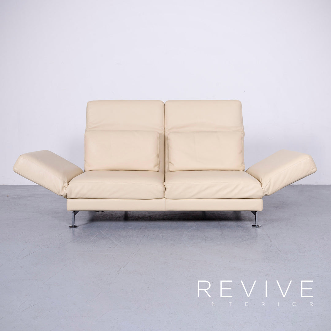 Brühl Moule Designer Leder Sofa Creme Echtleder Zweisitzer Couch Funktion #6590