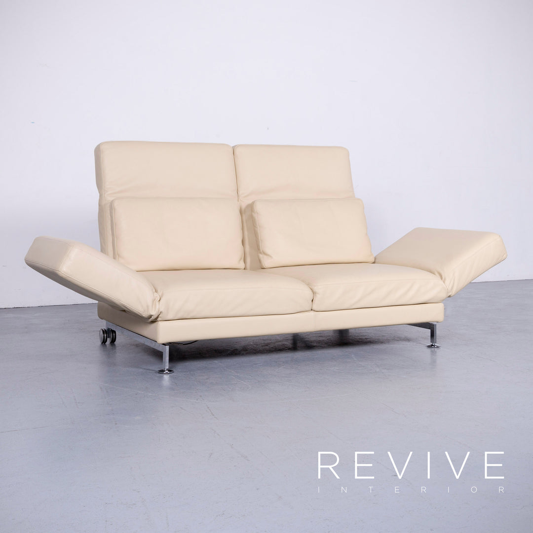 Brühl Moule Designer Leder Sofa Creme Echtleder Zweisitzer Couch Funktion #6590