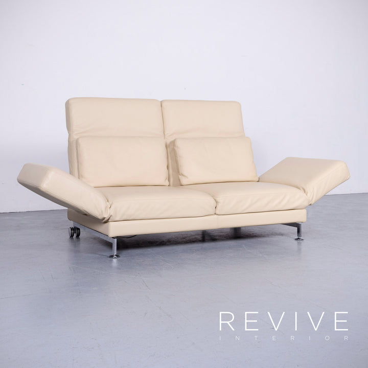 Brühl Moule Designer Leder Sofa Creme Echtleder Zweisitzer Couch Funktion #6590