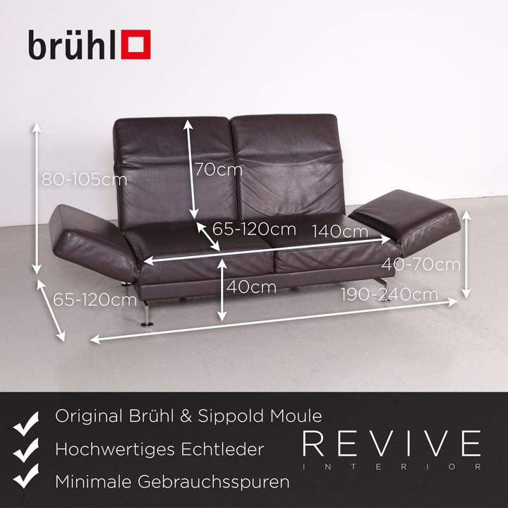 Brühl Moule Designer Leder Sofa Braun Echtleder Zweisitzer Couch #7388