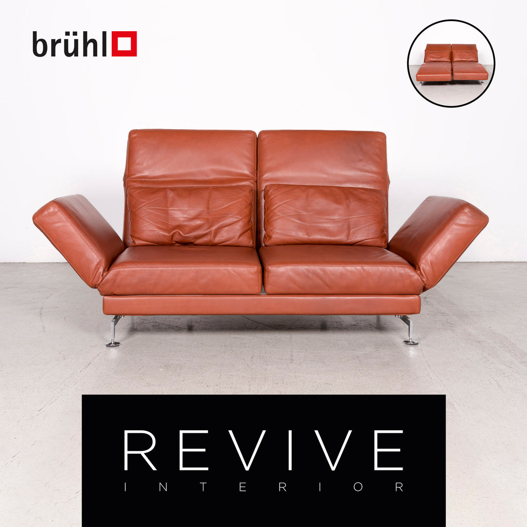 Brühl Moule Designer Leder Sofa Braun Echtleder Zweisitzer Couch Funktion Relax #8081