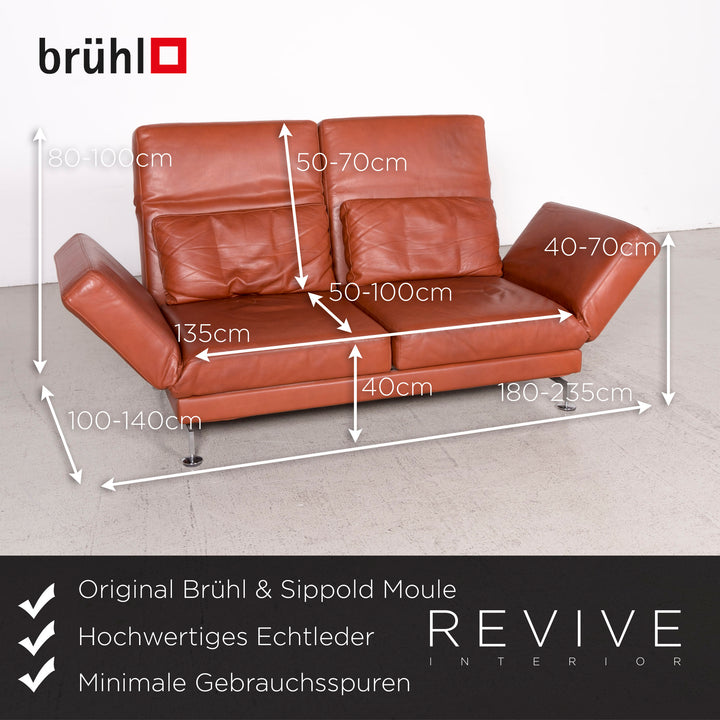 Brühl Moule Designer Leder Sofa Braun Echtleder Zweisitzer Couch Funktion Relax #8081