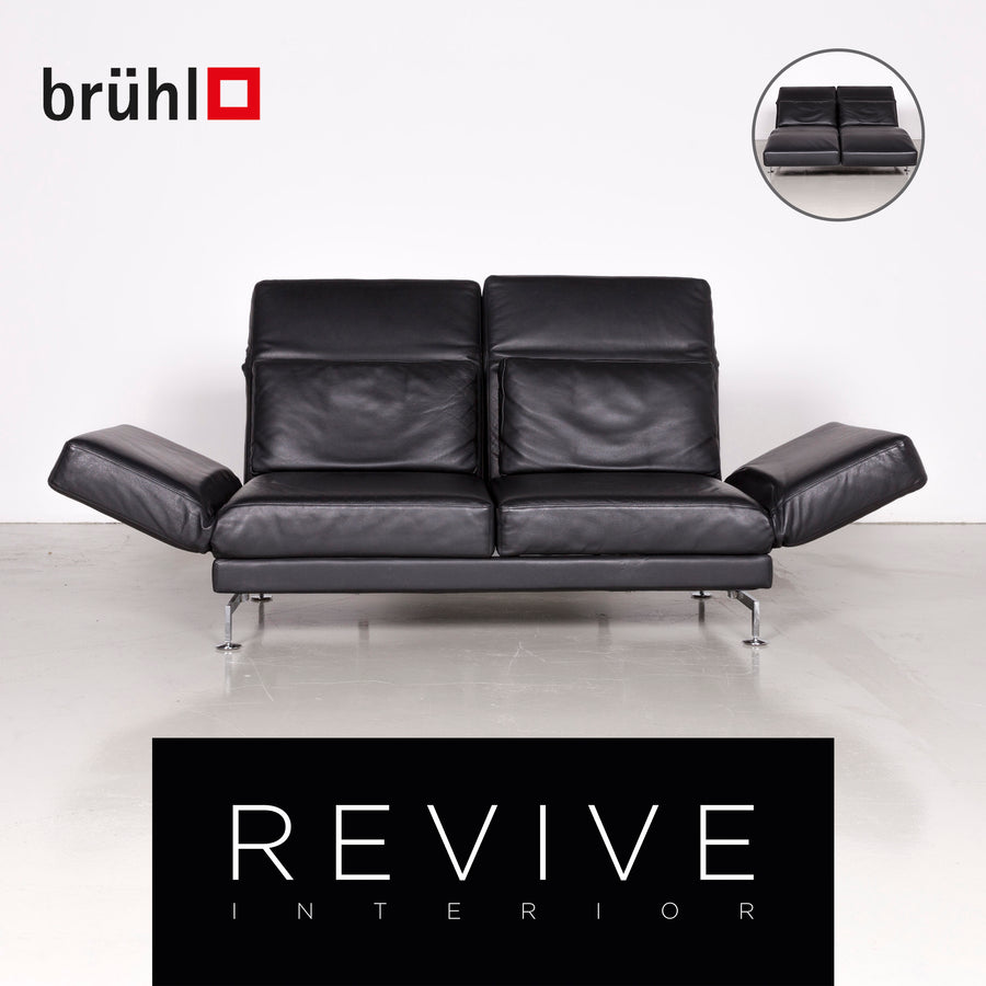 Brühl Moule Designer Leder Sofa Schwarz Echtleder Zweisitzer Couch Funktion #6988