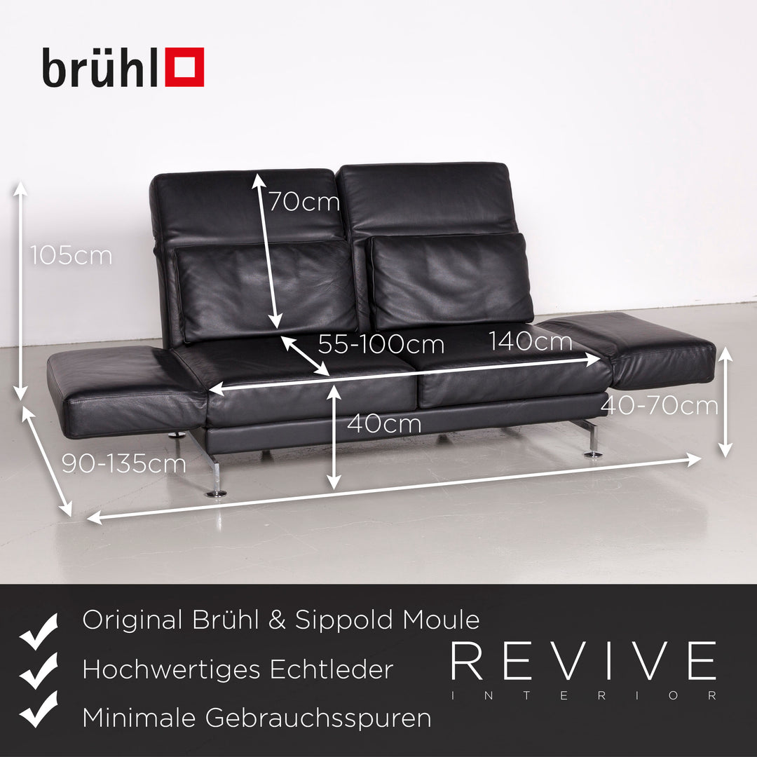 Brühl Moule Designer Leder Sofa Schwarz Echtleder Zweisitzer Couch Funktion #6988