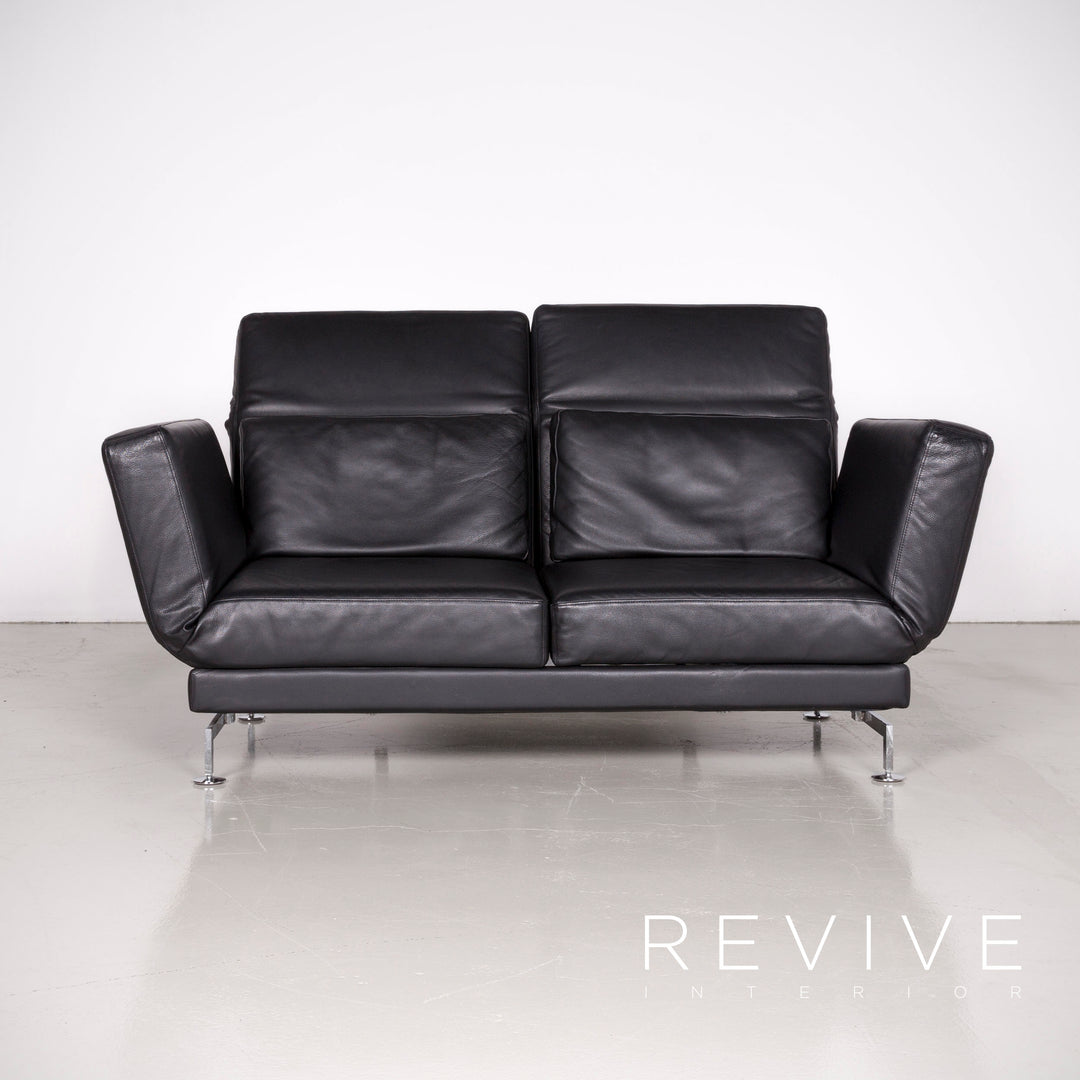Brühl Moule Designer Leder Sofa Schwarz Echtleder Zweisitzer Couch Funktion #6988