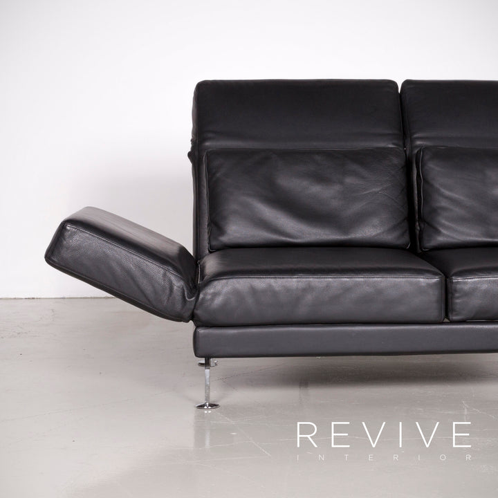 Brühl Moule Designer Leder Sofa Schwarz Echtleder Zweisitzer Couch Funktion #6988