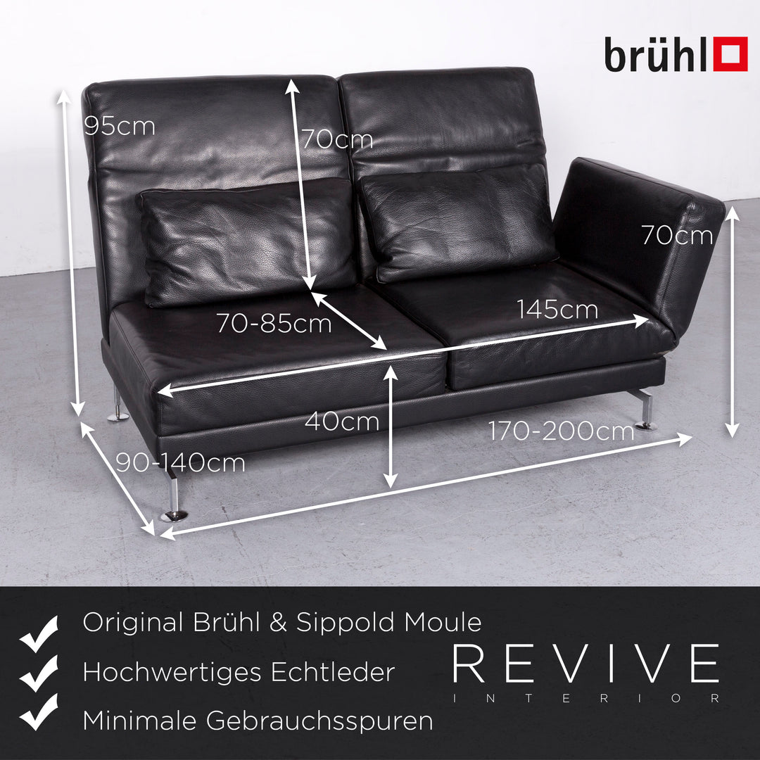 Brühl Moule Designer Leder Sofa Schwarz Echtleder Zweisitzer Couch Funktion #6889