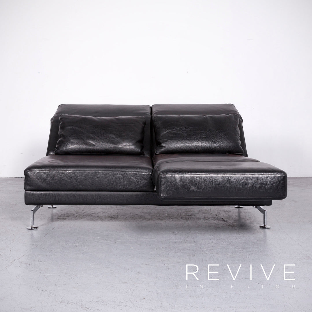 Brühl Moule Designer Leder Sofa Schwarz Echtleder Zweisitzer Couch Funktion #6889