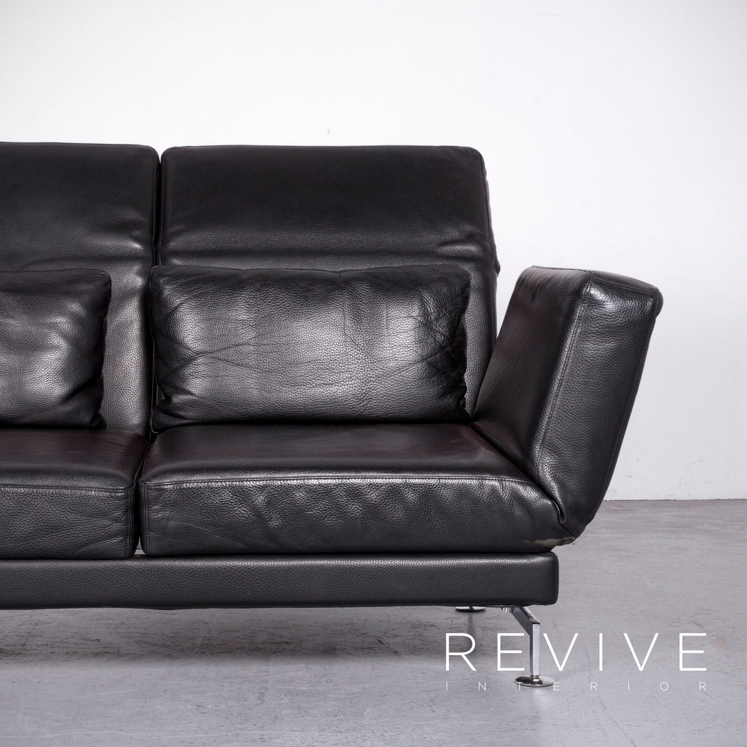 Brühl Moule Designer Leder Sofa Schwarz Echtleder Zweisitzer Couch Funktion #6889