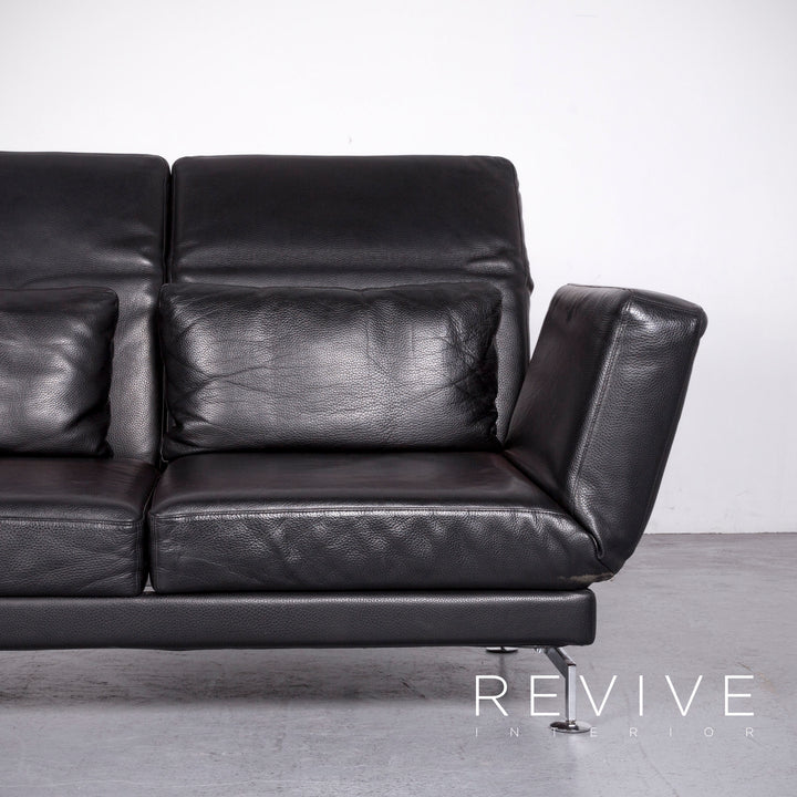 Brühl Moule Designer Leder Sofa Schwarz Echtleder Zweisitzer Couch Funktion #6889