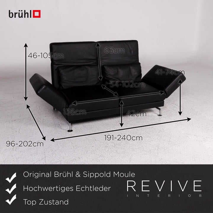Brühl Moule Leder Sofa Schwarz Zweisitzer Relax Funktion Couch #10007