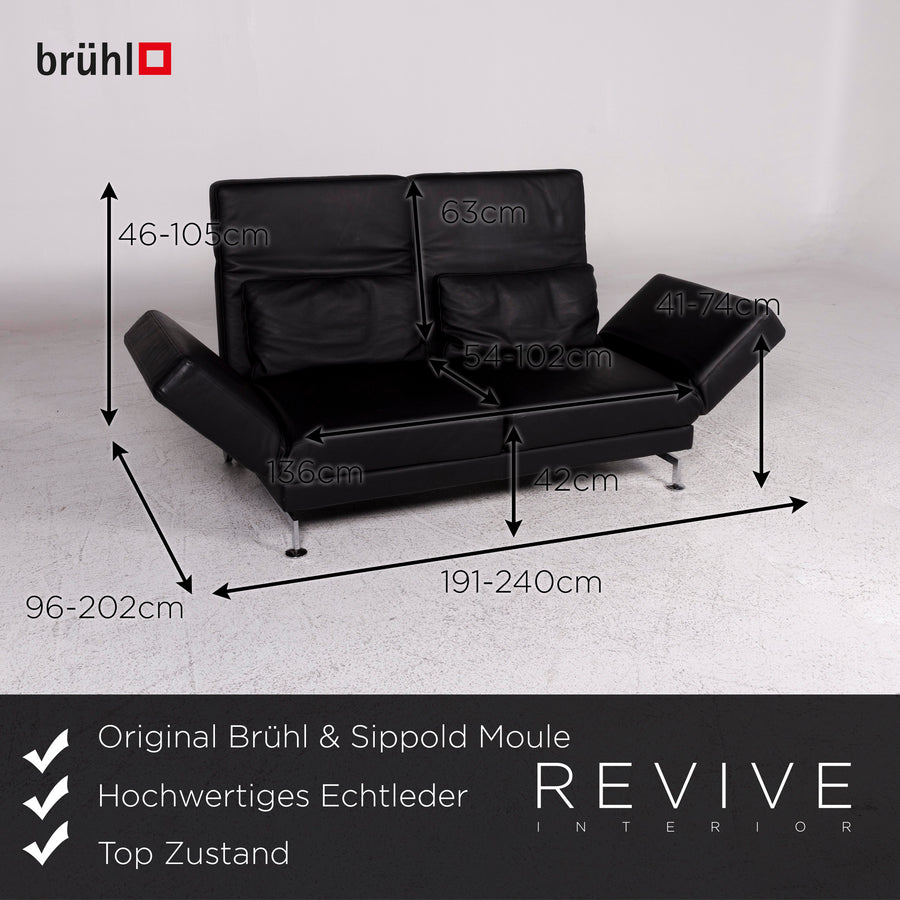 Brühl Moule Leder Sofa Schwarz Zweisitzer Relax Funktion Couch #10007