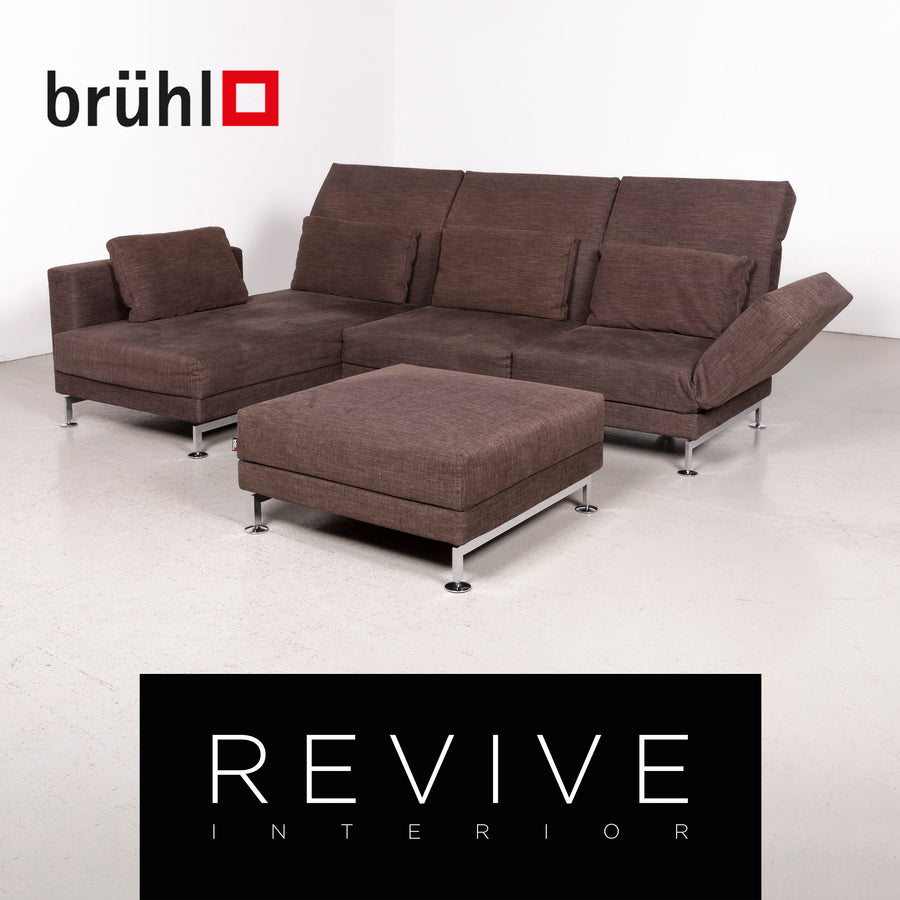 Brühl Moule Designer Stoff Ecksofa Hocker Garnitur Braun Sofa Couch #7727