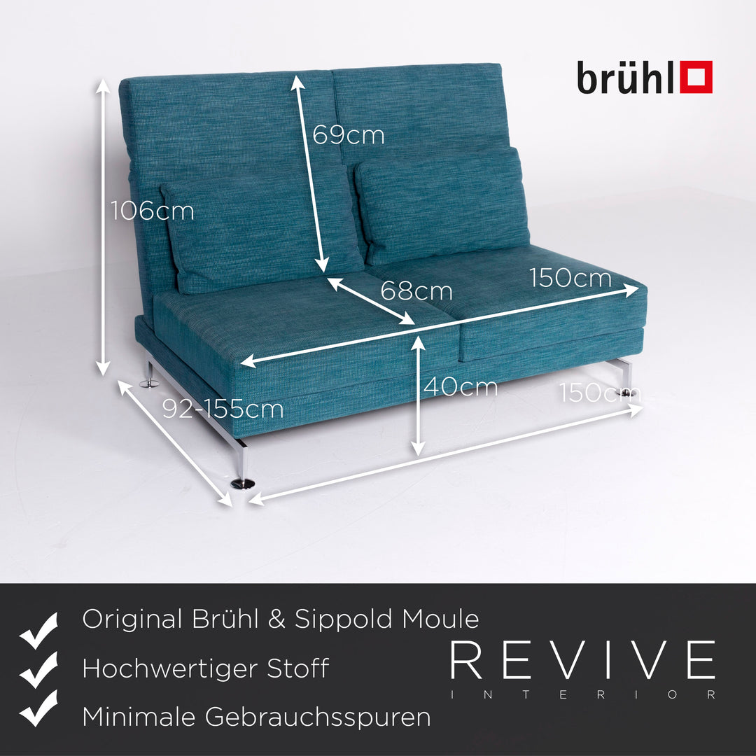 Brühl Moule Designer Stoff Sofa Blau Zweisitzer Couch Funktion #8424