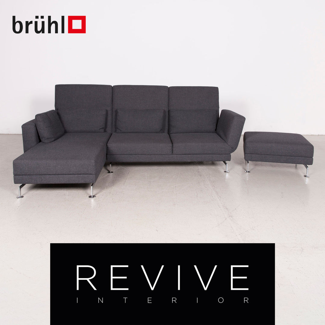 Brühl Moule Designer Stoff Sofa Grau Ecksofa Hocker Couch Chrom #8152